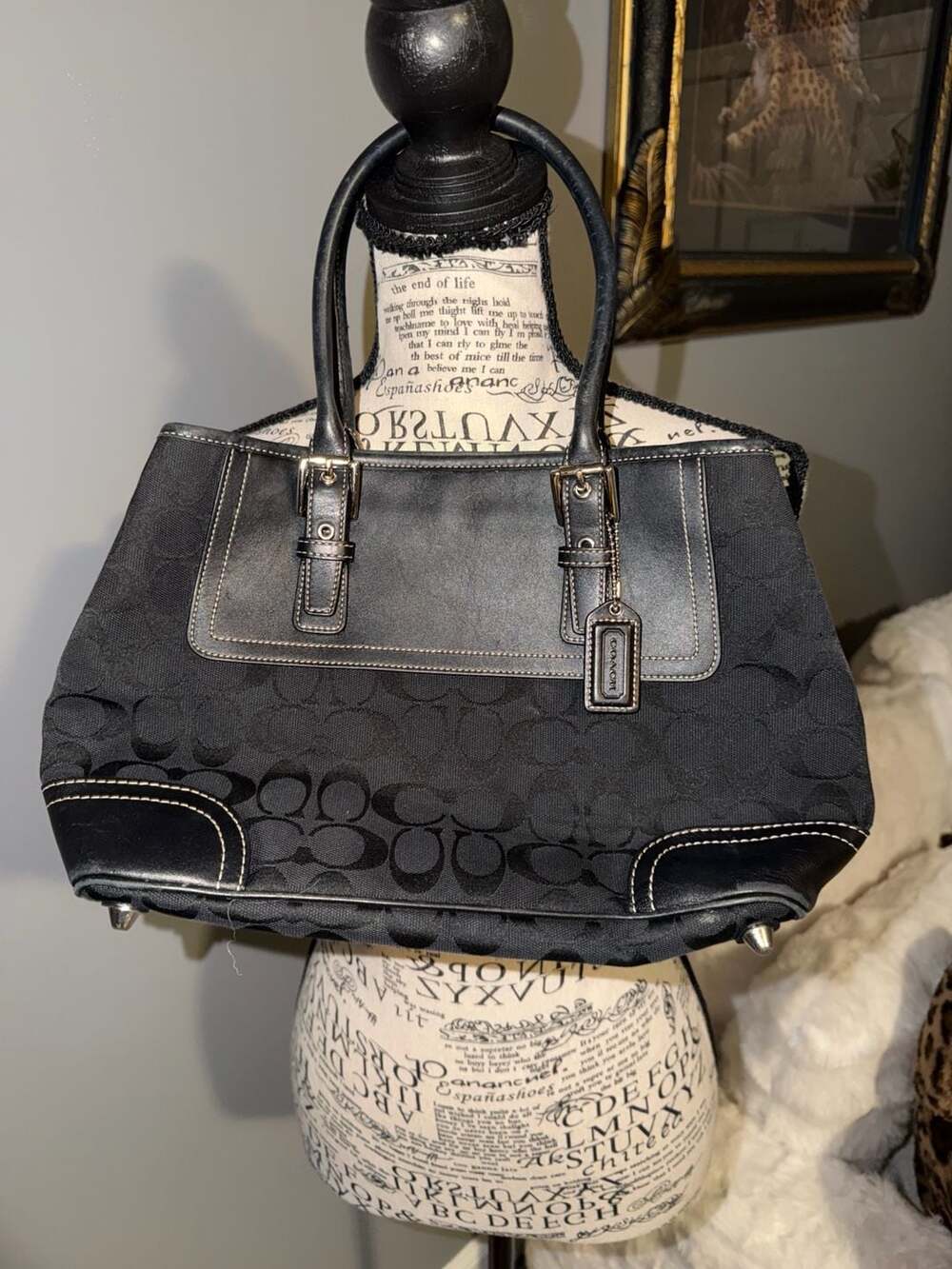 Coach Signature Black Canvas and Leather Tote Bag F11220